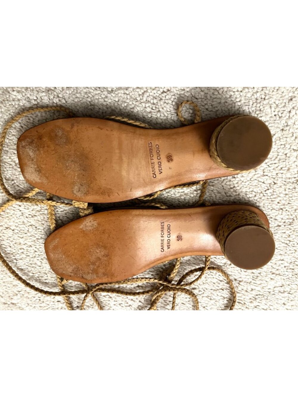 Carrie Forbes Braided Leather Lace Up Ankle Wrap Tie Sandals Heels Sz 39 US 9 - Picture 7 of 10